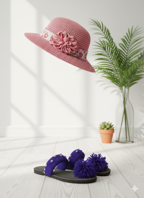 Chapeau crochet- Rose fleurie